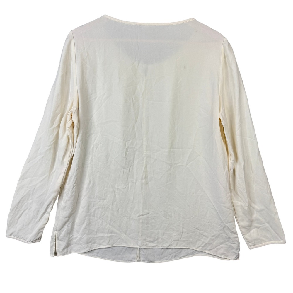 Lafayette 148 New York 100% Silk Pleated Keyhole Blouse Cream Ivory Size 12 - Picture 2 of 7